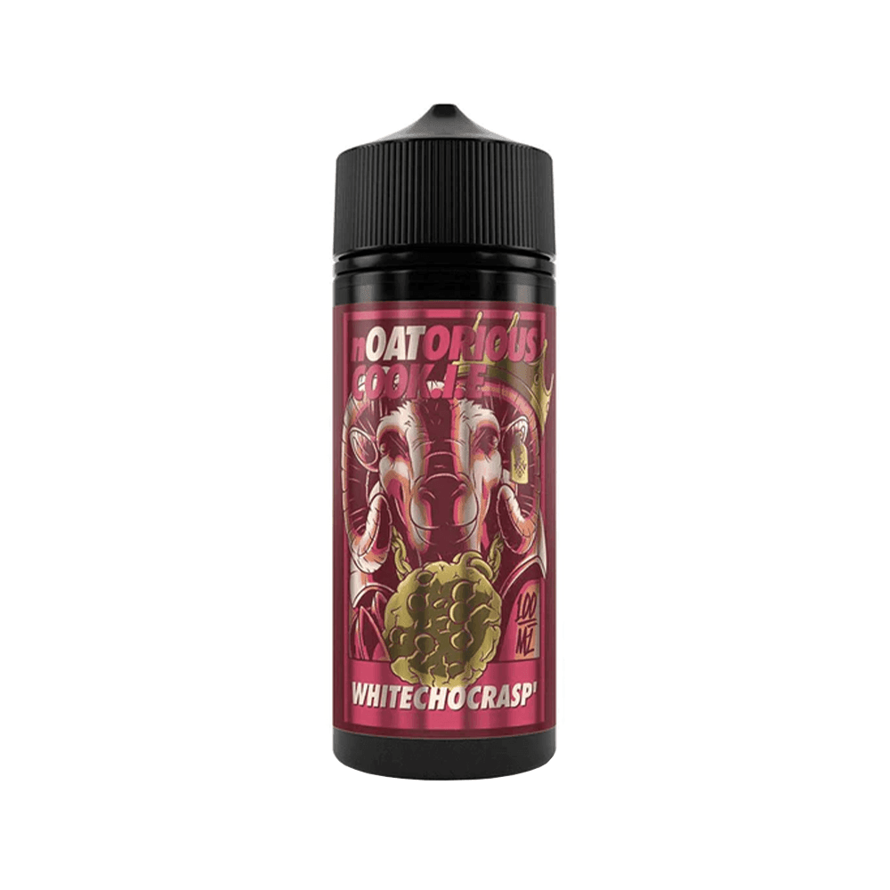 Vape juice bottle, 100ml, Noatorious Cookie, White Choc Crisp flavour.