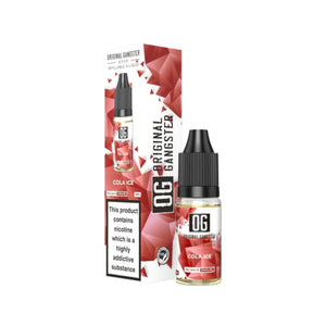 A bottle of "OG Original Gangster" 10ml Nic Salt in the flavour Cola Ice. This e-liquid is designed for refillable vape devices 