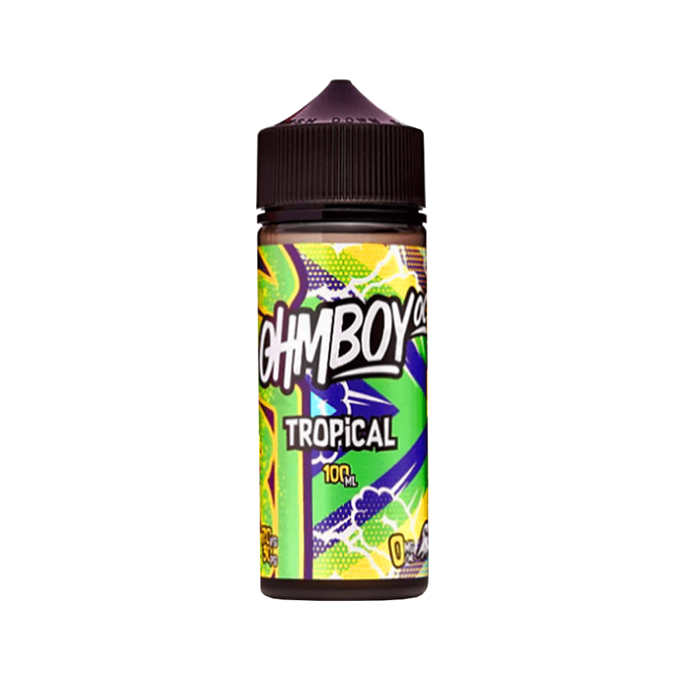 Ohm Boy Tropical 100ml shortfill e-liquid bottle with vibrant green and yellow design.