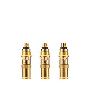 Golden Ohm Vape AIO 42W box mod pod replacement coils 0.30 and 1.2 ohm with textured grip and black rubber ring, isolated on a grey background.