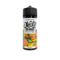 Okay! Orange vape juice bottle with peach apricot flavour, 100ml shortfill.