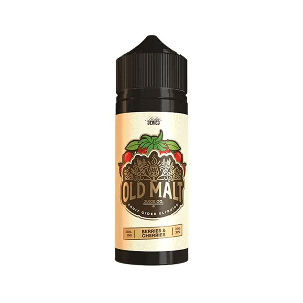 Old Malt 100ml shortfill bottle with a Berries & Cherries flavour label.