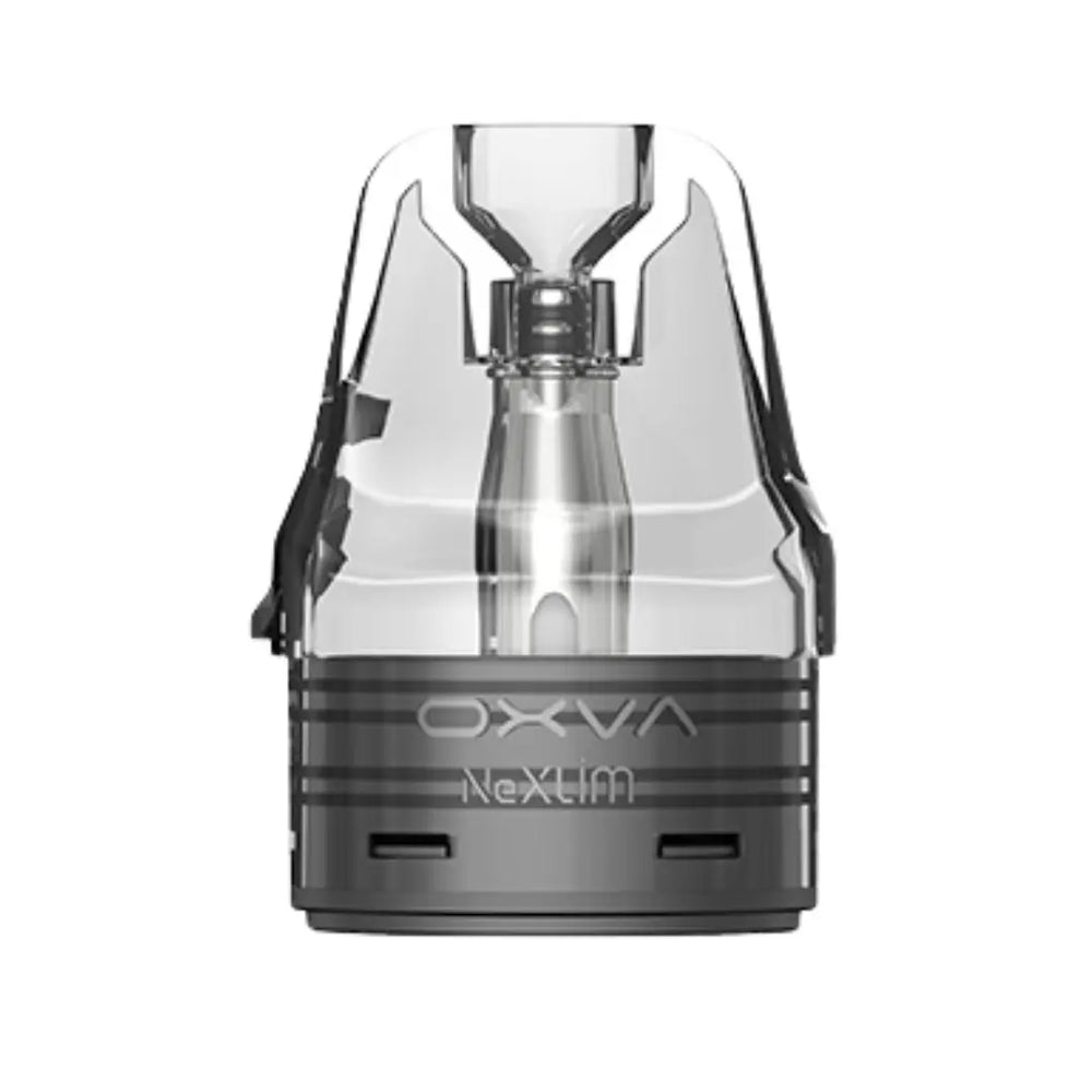 Close-up image of the OXVA NeXlim Replacement Pod Cartridge (0.6 Ohm), featuring a transparent tank and compact design for precision vaping. Suitable for the OXVA NeXlim Pod Vape Kit.
