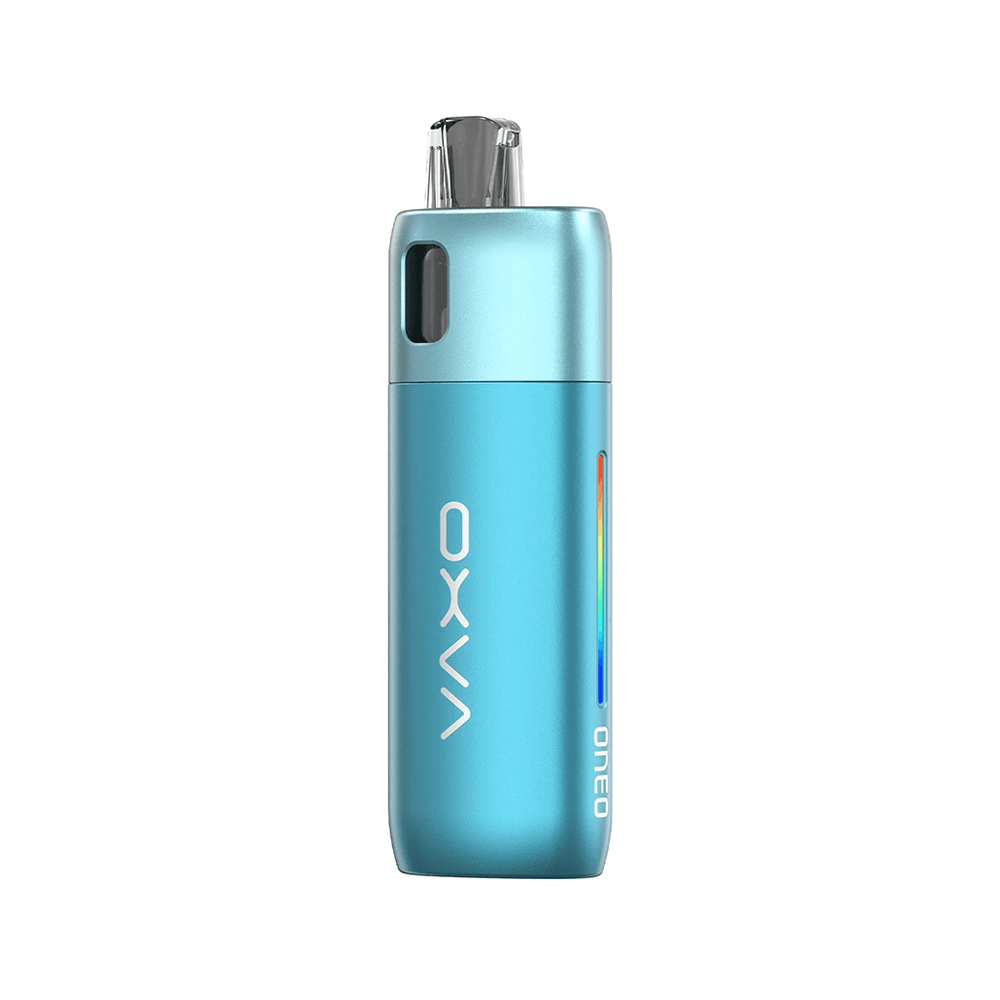 Blue OXVA Oneo pod kit with rainbow LED strip, sleek design.