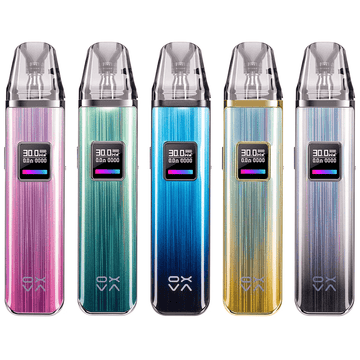 Five colourful Oxva Xlim Pro Pod Kits with digital displays.