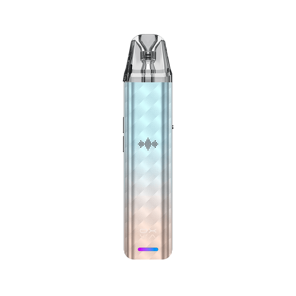 OXVA Xlim SE 2 Pod Kit in silver with a sleek, geometric design and LED indicator.