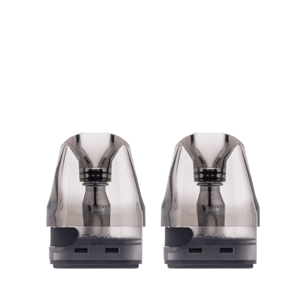 Two transparent OXVA Xlim V2 replacement vape pods on a white background.