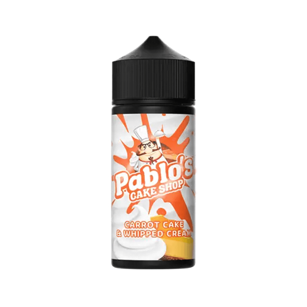 Pablo's Cake Shop Carrot Cake & Whipped Cream vape juice bottle.