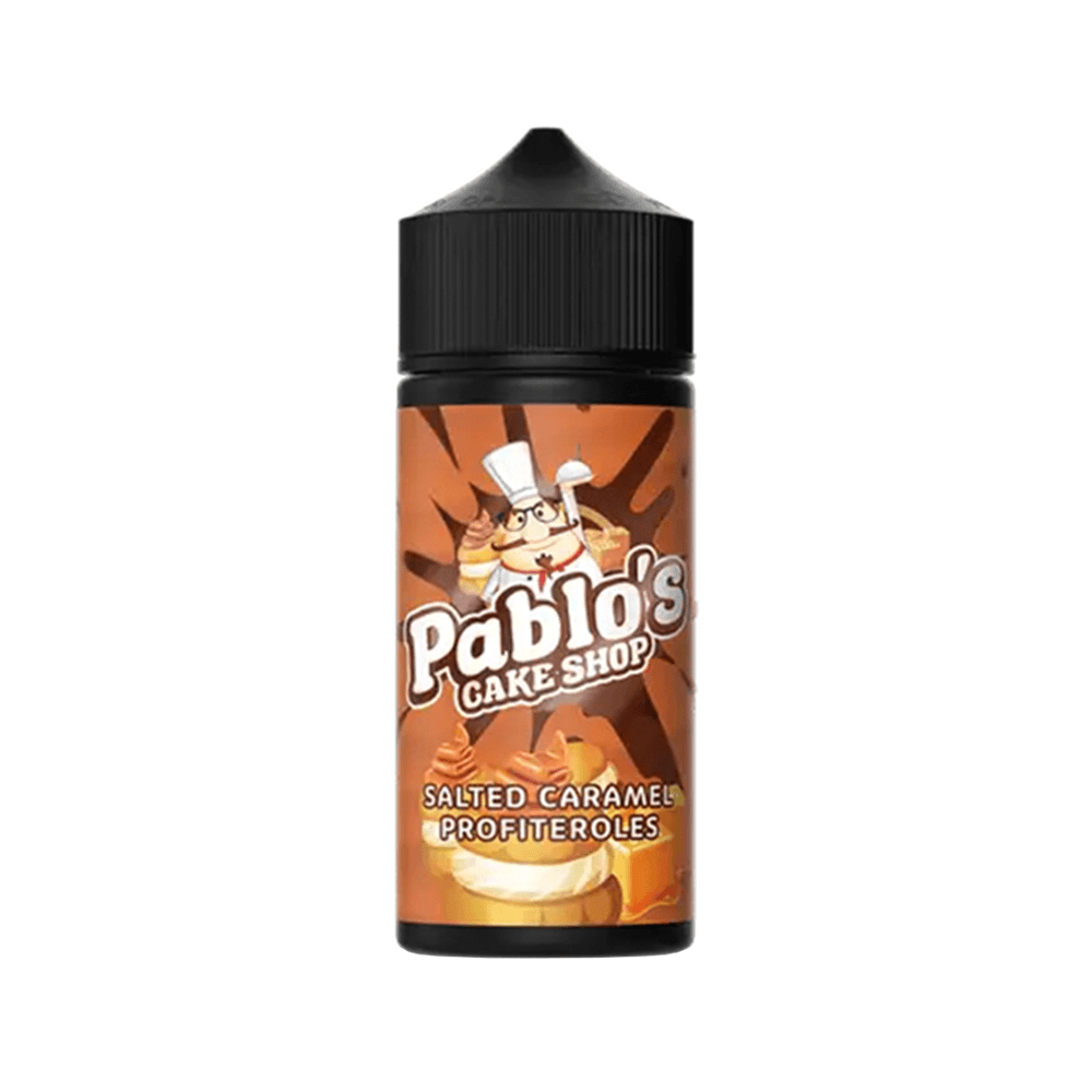 Pablo's Cake Shop Salted Caramel Profiteroles vape juice bottle, 100ml shortfill.