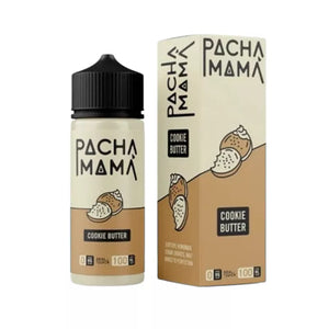 Pacha Mama Cookie Butter 100ml vape juice bottle and packaging on a white background
