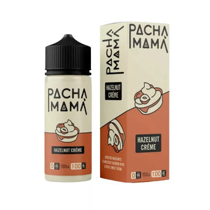 Pacha Mama Hazelnut Creme 100ml vape juice bottle and packaging on a white background