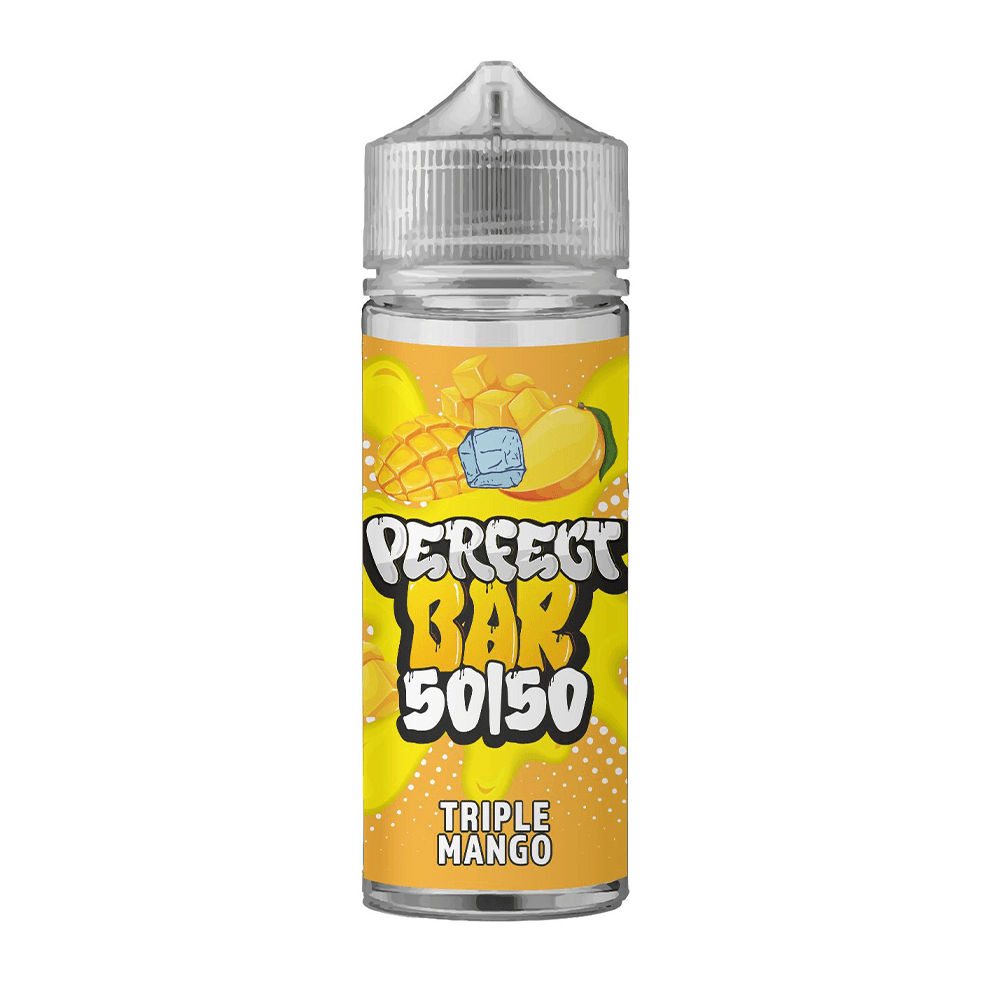 Perfect Bar 5050 Triple Mango e-liquid bottle with vibrant mango graphics.