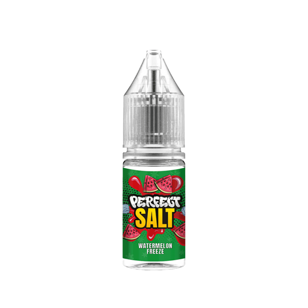 Perfect Salt Watermelon Freeze 10ml vape juice bottle with vibrant green and red label.