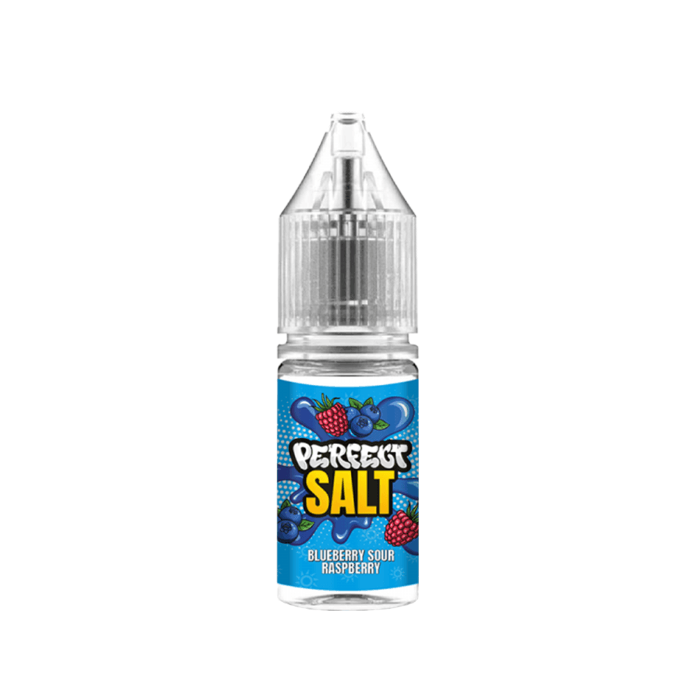 Perfect Salt Blueberry Sour Raspberry 10ml e-liquid bottle with vibrant blue label design.