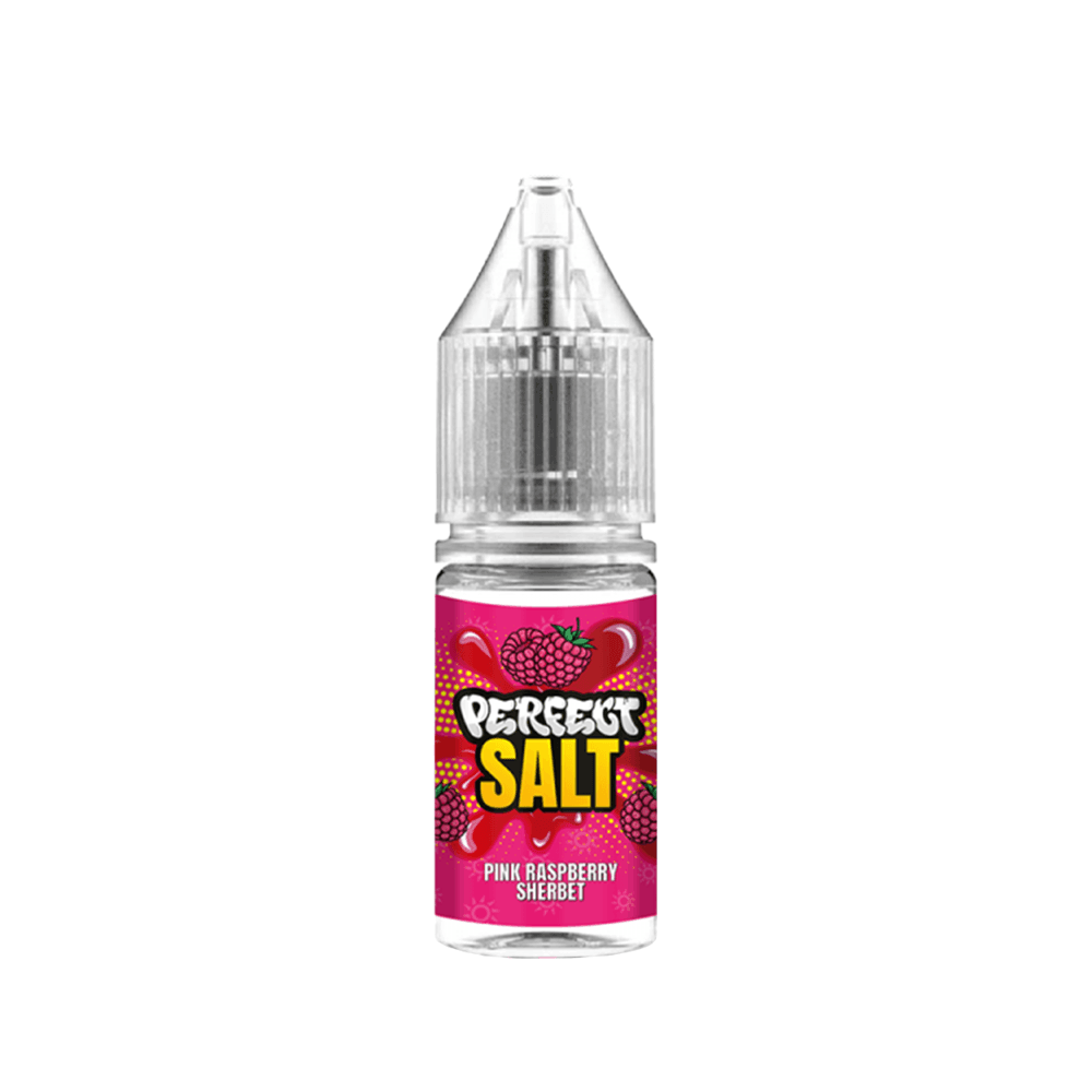 Perfect Salt Pink Raspberry Sherbet 10ml vape bottle with vibrant pink label.