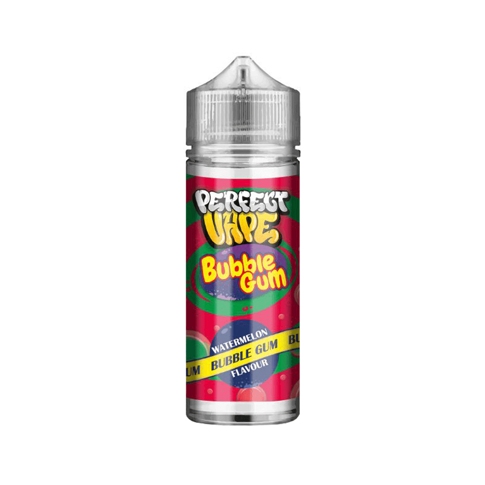 Perfect Vape Bubblegum 100ml shortfill e-liquid bottle with vibrant label design.