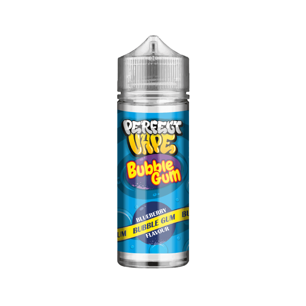 Perfect Vape Bubblegum 100ml shortfill bottle with blue and yellow label.