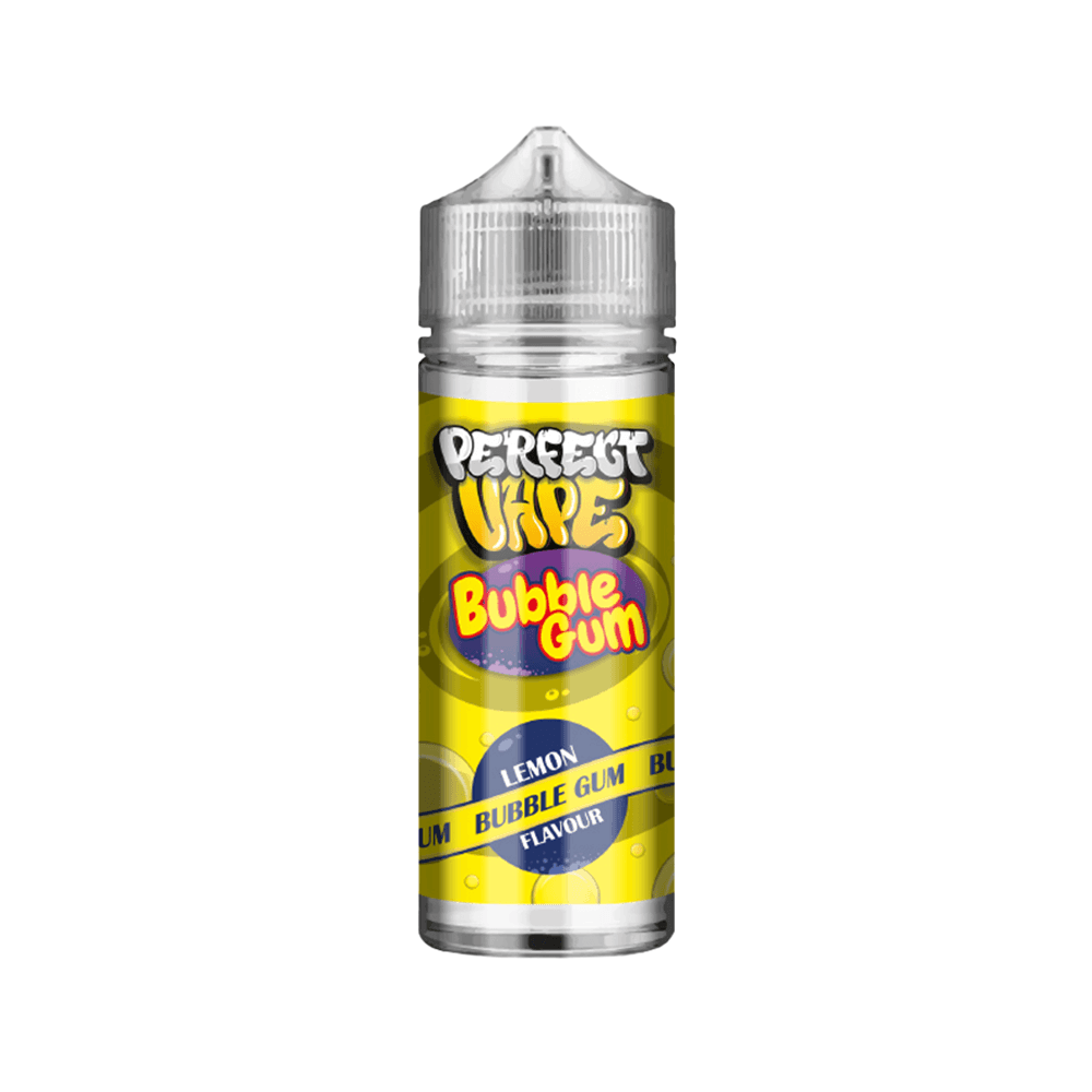 Perfect Vape Bubblegum e-liquid, 100ml bottle with lemon and bubblegum flavour label.