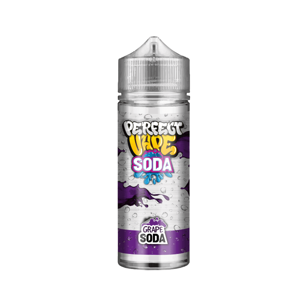 Vape juice bottle with grape soda flavour label, 100ml shortfill.