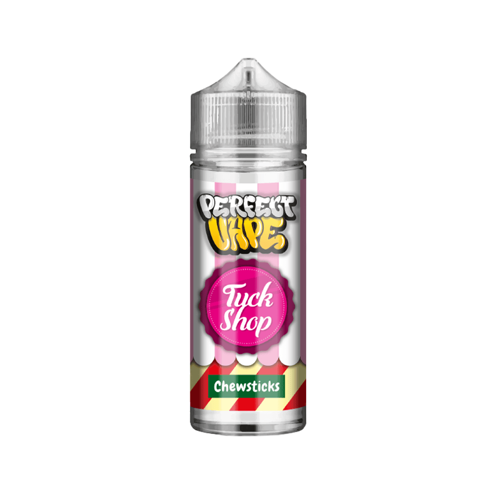 Perfect Vape Tuck Shop Chewsticks 100ml shortfill bottle with pink and white label design.