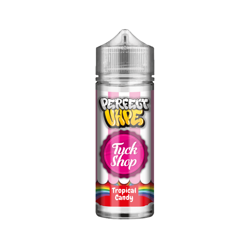 Perfect Vape Tuck Shop Tropical Candy 100ml shortfill bottle with colourful label.