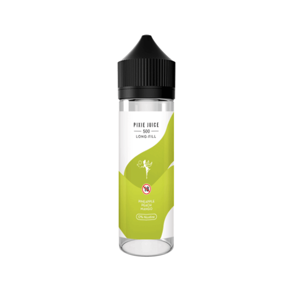 Pixie Juice 50ml Longfill bottle with pineapple mango flavour label.