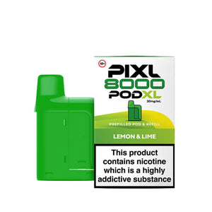 PIXL 8000 refill pods system showing 20mg/mL nicotine strength with 8000 puff capacity for extended vaping - Lemon & Lime Flavour