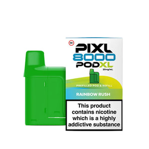 PIXL 8000 PODXL vaping solution - high-capacity PIXL 8000 refill pods with 8000 puff rating - Rainbow Rush Flavour 
