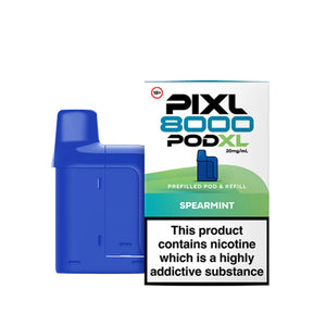 PIXL 8000 refill pods system showing 20mg/mL nicotine strength with 8000 puff capacity for extended vaping - Spearmint Flavour 