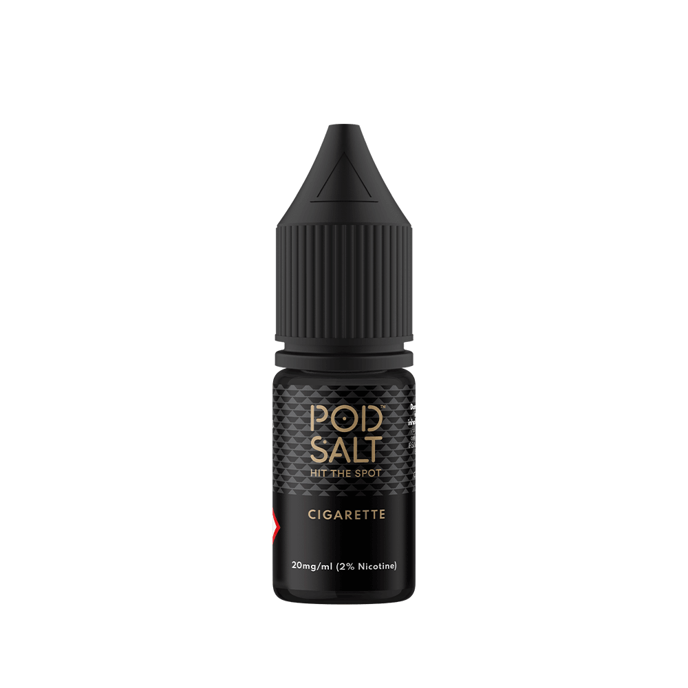 Pod Salt Core 10ml e-liquid bottle, black with cigarette flavour label.