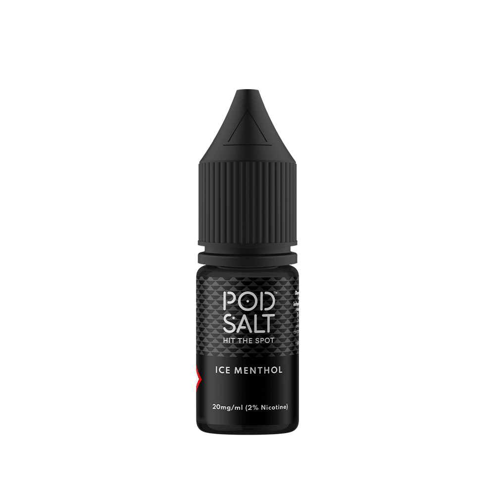 Pod Salt Ice Menthol 10ml e-liquid bottle with black label and cap.