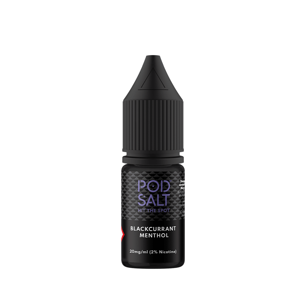 Pod Salt Blackcurrant Menthol 10ml bottle with a black cap and label.