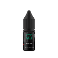 Pod Salt Fresh Mint e-liquid bottle, 20mg nicotine, black label.