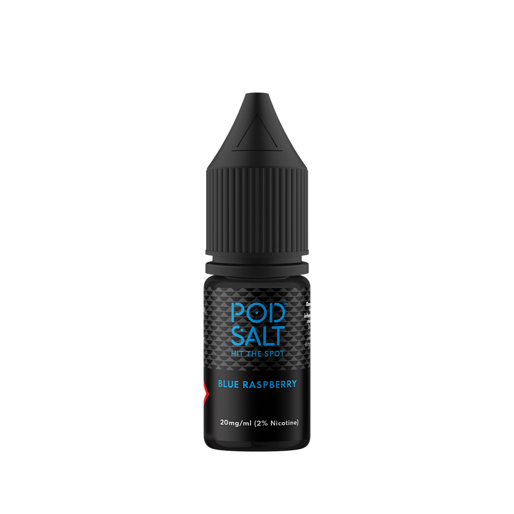 Pod Salt Blue Raspberry 10ml e-liquid bottle, 20mg nicotine strength.