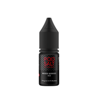 Pod Salt e-liquid bottle, Mixed Berries Ice flavour, 10ml, black label.