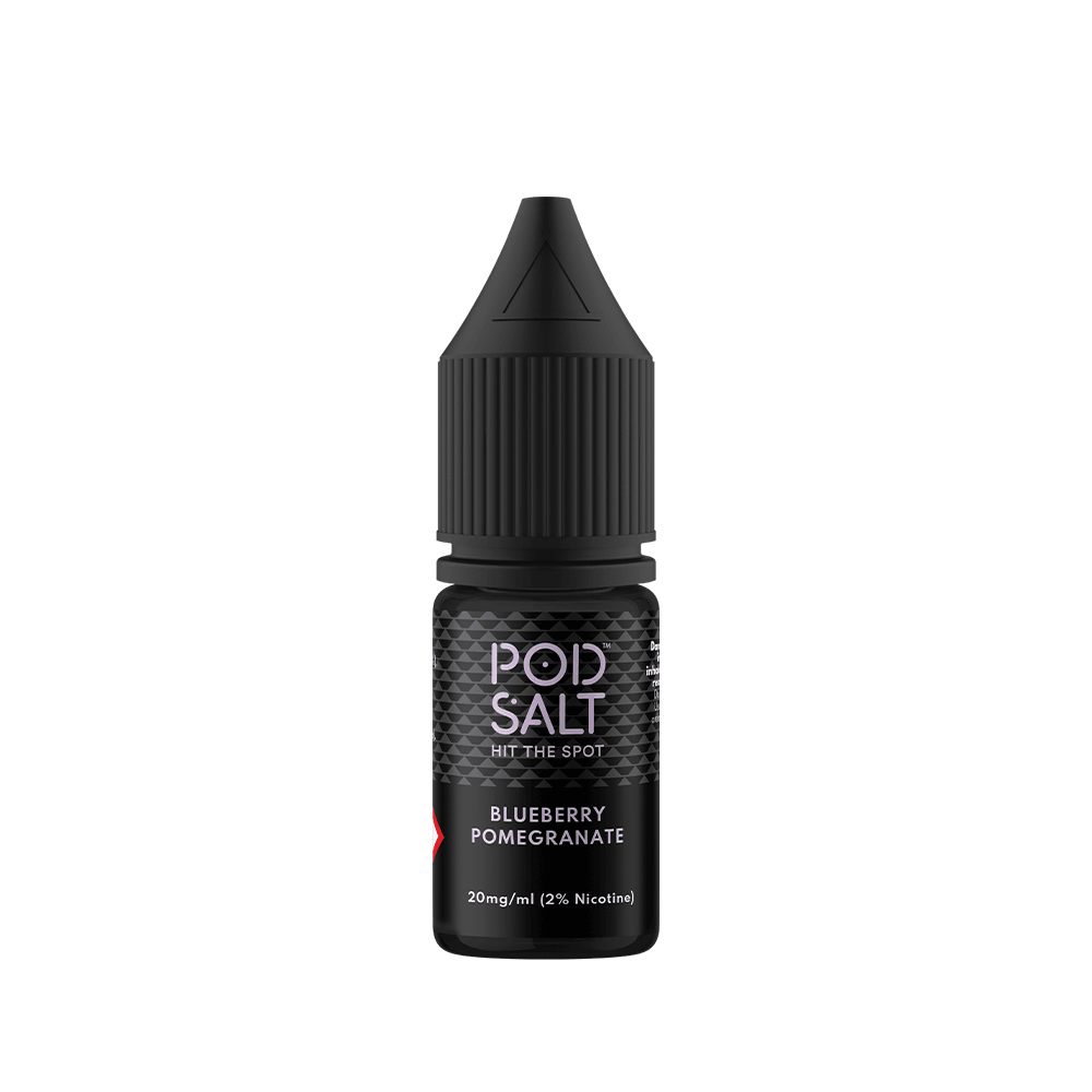 Pod Salt Blueberry Pomegranate e-liquid bottle, 10ml, 20mg nicotine.