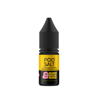 Pod Salt Strawberry Marshmallow 10ml e-liquid bottle with yellow label and black cap.