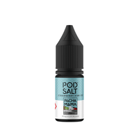 Pod Salt Fusion 10ml bottle with Pacha Mama Strawberry Kiwi Ice flavour, black cap.