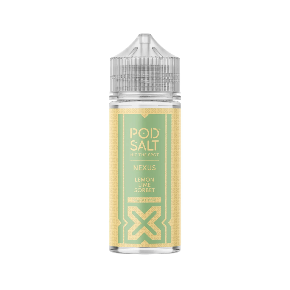 Pod Salt Nexus Lemon Lime Sorbet e-liquid bottle, 100ml shortfill, clear cap.