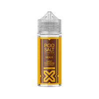 Pod Salt Nexus 100ml shortfill bottle with Sweet Tangerine Coconut flavour, transparent cap.