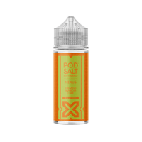 Pod Salt Nexus 100ml shortfill bottle with orange, mango, lime flavour label.