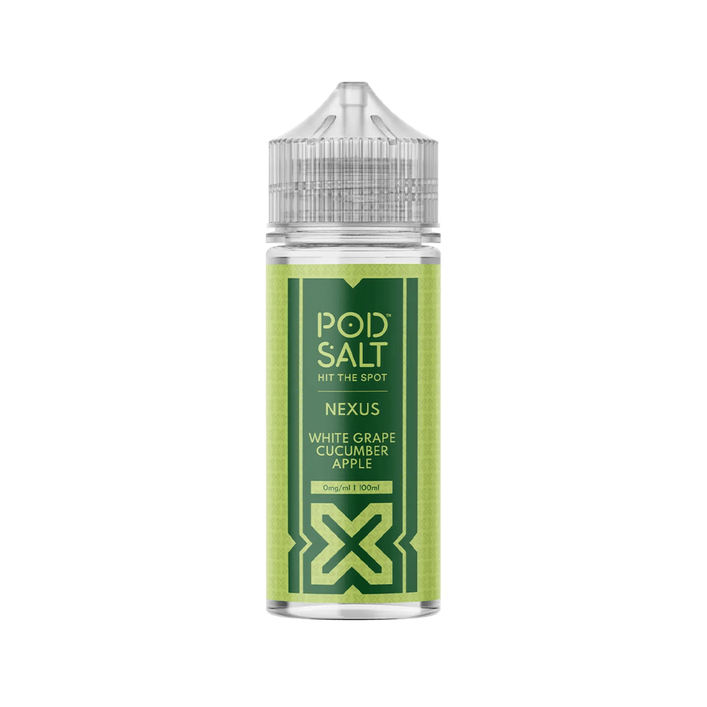 Pod Salt Nexus 100ml shortfill bottle with white grape, cucumber, apple flavour.