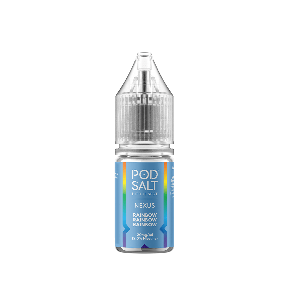 Pod Salt Nexus 10ml vape juice bottle with a rainbow-themed label.