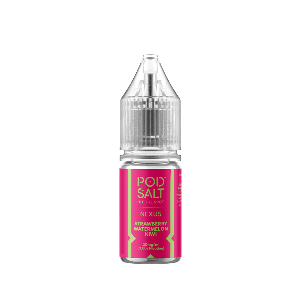 Pod Salt Nexus e-liquid bottle with strawberry watermelon kiwi flavour.