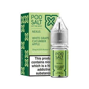 Pod Salt Nexus White Grape Cucumber Apple Flavour 10ml Nic Salt E-liquid perfect for Refillable Vape Kits