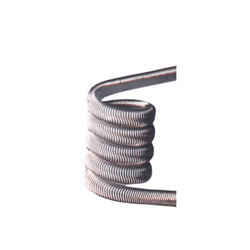 Close-up of a coiled metal wire for vaping, against a white background.