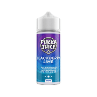 Pukka Juice Blackberry Lime 100ml shortfill bottle with blue and purple label design.