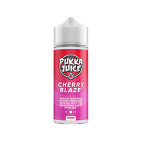 Pukka Juice Cherry Blaze 100ml bottle with red label, displayed on a white background.