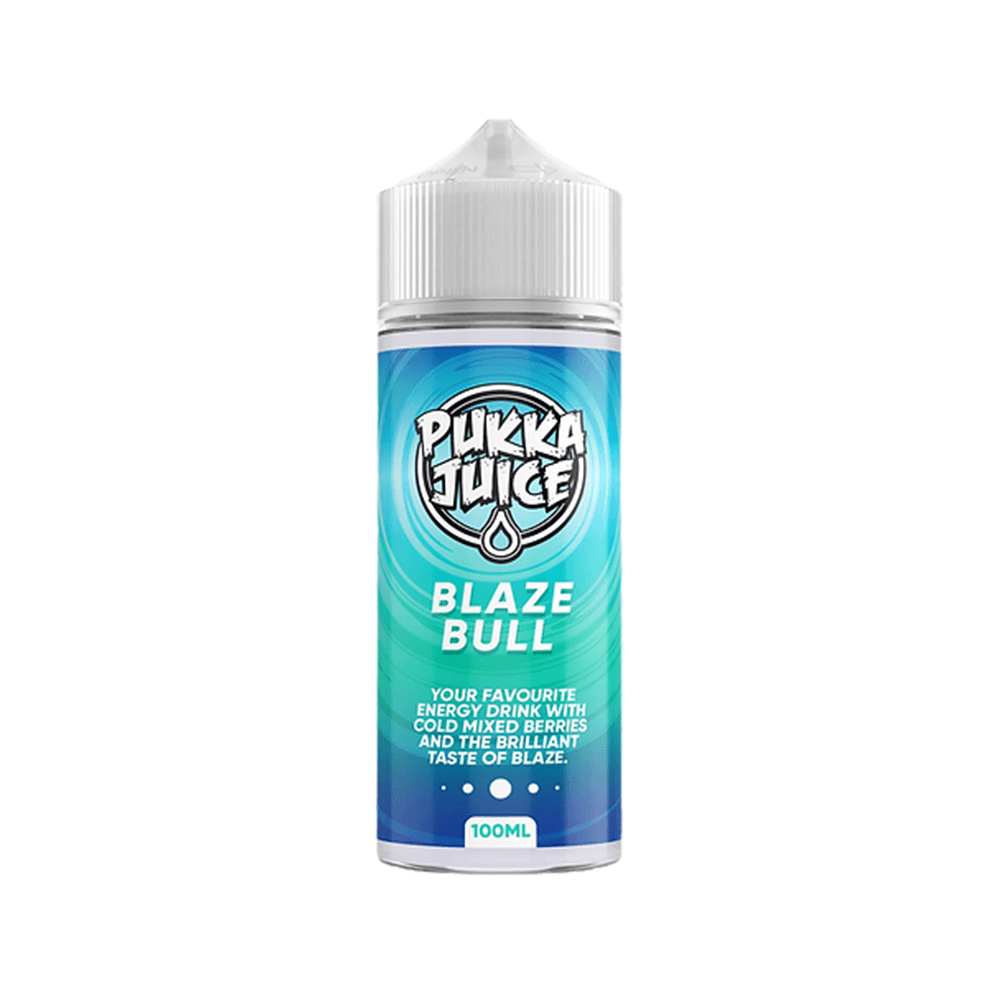 Pukka Juice Blaze Bull 100ml bottle with blue and green label design.