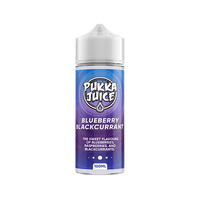 Pukka Juice Blueberry Blackcurrant 100ml vape juice bottle with blue and purple label.